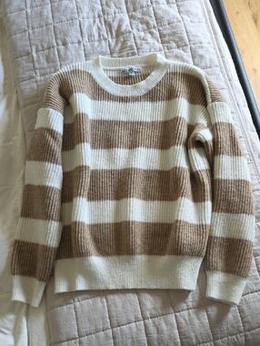 Michelle Mae Striped Crewneck Sweater in Cream & Brown